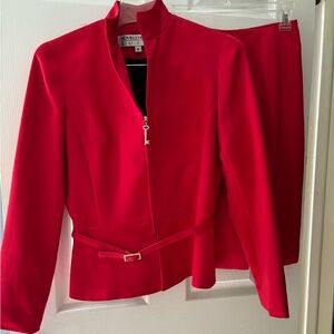Noviello Bloom scarlet red 2- piece skirt suit, size 6, crystal trim